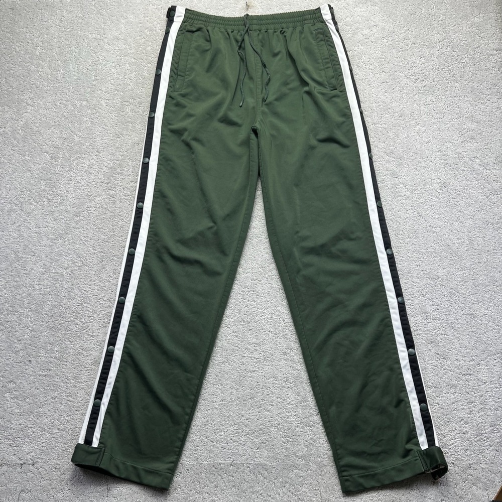 Pure Bull Track Pants Mens Medium Green Snap Side Breakaway White Stripe Utility
